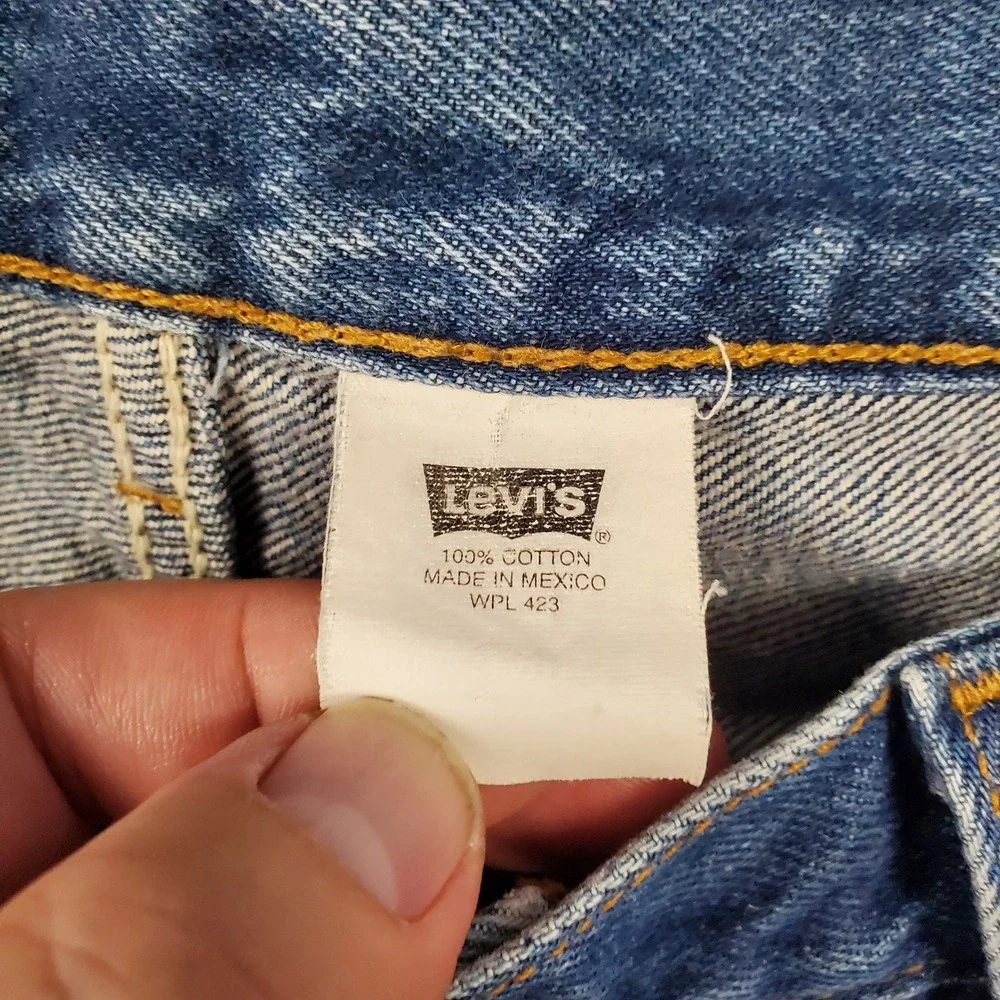 Vintage Levis 501 Jeans FITS 34X25 tag 38x34 Blue Denim Button Fly 90s *Hemmed